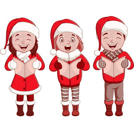 Dwie dziewczynki i chłopczyk śpiewają kolędy